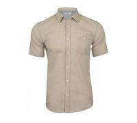 Xact Men's Short Sleeved Linen Shirt, Regular Fit, Standard Collar, Chest Pocket (Stone) L