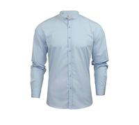 Xact Men's Slim Fit Poplin Shirt Long Sleeve Grandad Collar Collarless Nehru Mandarin Banded Henley Style - Smart Casual Formal Cotton Blend Breathable (Sky Blue) XXL