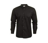 Xact Men's Slim Fit Poplin Shirt Long Sleeve Grandad Collar Collarless Nehru Mandarin Banded Henley Style - Smart Casual Formal Cotton Blend Breathable (Black) M