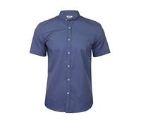 Xact Men's Slim Fit Poplin Shirt Short Sleeve Grandad Collar Collarless Nehru Mandarin Henley Banded Style - Smart Casual Formal Summer Shirt Cotton Blend Breathable (Dusky Blue) L