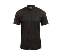 Xact Mens Grandad Nehru Collar Plain Poplin Shirt, Short Sleeved, Slim Fit (Black) M