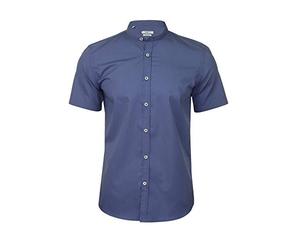 Xact Men's Slim Fit Poplin Shirt Short Sleeve Grandad Collar Collarless Nehru Mandarin Henley Banded Style - Smart Casual Formal Summer Shirt Cotton Blend Lightweight Breathable Warm Weather