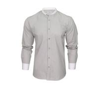 Xact Men's Striped Grandad Shirt, White Collar & Cuffs, Long-Sleeved (Dark Grey Stripe) XXL