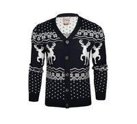 Xact Mens Traditional V-Neck Christmas Cardigan (Fair Isle - Ink) S