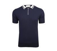 Xact Men's Zip Neck Knitted Polo Shirt, 100% Cotton, Short Sleeved, Regular Fit - Evening Dusk - M