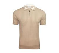 Xact Men's Zip Neck Knitted Polo Shirt, 100% Cotton, Short Sleeved, Regular Fit - String - M