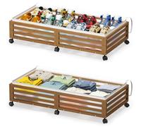 Xadgve Under Bed Storage with Wheels - Large Bamboo Underbed Containers with Dust Bag - Stackable Under Bed Shoe Storage Bins for Clothes, Books, Bedding and Toys - Space Saving