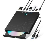 Xadioei External CD/DVD Drive for Laptop, DVD Burner CD Reader for Laptop, 8 in 1 USB 3.0 Portable CD Player with SD/TF Ports, External Drive Optical for MacBook Windows 11 10 PC Linux OS