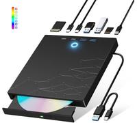 Xadioei External CD/DVD Drive for Laptop, DVD Burner CD Reader for Laptop, 8 in 1 USB 3.0 Portable CD Player with SD/TF Ports, External Drive Optical for MacBook Windows 11 10 PC Linux OS
