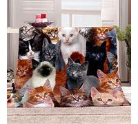 XADITON Throw Blanket 3D Animal Cat Print Pattern Soft Fluffy Flannel Fleece Blanket, Warm Thick Velvet Plush Couch Sofa Throw, Cozy Winter Twin Bed Blankets For Adults 150X200Cm