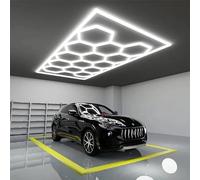 XAEIOW Hexagon LED Garage Lights, 14-Grid 570W 62700LM 6500K Ceiling Light | 110lm/W High-Efficacy, DIY Modular Kit, Cable-tie & Screw Mounting, Honeycomb led garage lighting for workshop