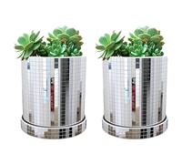 Xafrstyu 2 Set of Disco Ball Planter Pot, With Drainage Hole Glass, Mirror Shining Square Shape Plant Pot, Stylish And Practical, Durable And Stylish Disco Ball Planter Pot
