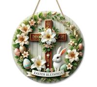 Xafrstyu Charming Small Easter Wreath for Front Door, 8-Inch Rabbit Acrylic Pendant, Adorable Suncatcher for Window Hanging and Wall Decor, Perfect Bunny Welcome Sign (1)