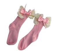 XAGMODSHN 1 Pair Women Ruffle Socks Girl Lace Topped Ankle Socks Frilly Socks with Bowties Cotton Socks Princess Dress Socks