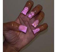 XAGMODSHN 24Pcs Duck Nails Press on French Tip Fashionable Long Fake Nails with Heart Pearl Patterns Artificial Nails for Women