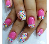 XAGMODSHN 24pcs Press On Nails Valentine's Day Short Square Shape False Nails With Dots Designs Nails Decoration For Women