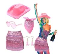 XAGMODSHN 50s 60s 70s 80s Women's Disco Costume Set Lady Disco Accessories Bandana Earring Western Cowgirl Hat Adults Rockstars Cool Outfit