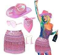 XAGMODSHN 50s 60s 70s 80s Women's Disco Costume Set Lady Disco Accessories Bandana Earring Western Cowgirl Hat Adults Rockstars Cool Outfit