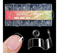 XAGMODSHN 600 Pcs/Set Soft Gels Tips Press On Nails Short Half Tips Clear Nails Tips False Nails Tips for Nails Salons