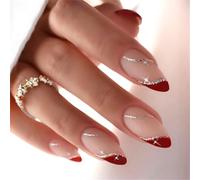XAGMODSHN Almond Press On Nails, 24pcs Stick On Nails with Sequins Designs, Full Well Tips, Resin Material, Art Deco Style