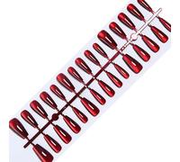 XAGMODSHN Almond/Square/Coffin Fake Nails Cats Eye Press On Nails Stick On Nails Wine Redness Artificial Nails Acrylic Nails