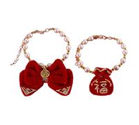 XAGMODSHN Cats Necklaces Suit Collar Bowknot Pendant Princess Collar Wedding Photo Holiday Pearls Collar For Chinese New Year