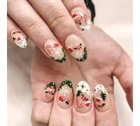 XAGMODSHN Christmas Press on Nails Acrylic Nails with Snowflake Designs Glossy False Nails Winter Acrylic Nails for Women 24Pcs