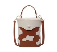 XAGMODSHN Contrast Color Milk Pattern PU Leather Bucket Bag Purse For Women Korean Casual Purse Shoulder Crossbody Handbag PU Leather
