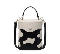 XAGMODSHN Contrast Color Milk Pattern PU Leather Bucket Bag Purse For Women Korean Casual Purse Shoulder Crossbody Handbag PU Leather