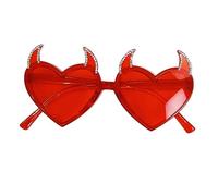 XAGMODSHN Cool Devil Horn Heart Frame Sunglasses Vintage Girls Rhinestone Frame Lens Glasses Teens Party Sunglasses for Teens Devil Horn Glasses Heart Red Color