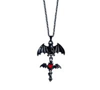 XAGMODSHN Crimson Accent Heart Necklace Joined with Bat Pendant Shape