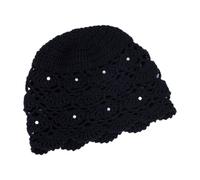XAGMODSHN Crochet Bucket Hat with Pearl Decor for Adult Shopping Photography Elastic Hollow Out Hat Winter Presents for Woman, Black, 1