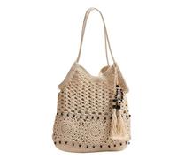 XAGMODSHN Ethnic Inspired Crochet Shoulder Bag For Women Large Capacity Woven Handbag Suitable For Beach Days And City Shopping Natural Cotton Bag