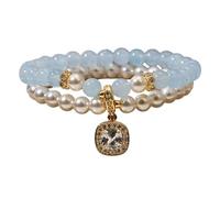 XAGMODSHN Fashionable Double Layer Pearls Bead with Resin Construction Versatile Handchain for Casual and Formal Occasions Double Pearls