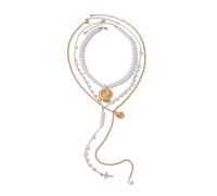 XAGMODSHN Fashionable Marine Inspired Shell and Crosses Charm Necklace with Sturdy Iron Chain and Pearls Accents for Fashion Lover Unique Seashells Design