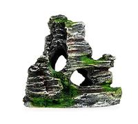 XAGMODSHN Mountain View Decor Rockery Landscape Rock Shelter Ornament Green Moss Small-Sized Fish for Tank Decoration Aquarium Landscaping Plant Fishtank Artificial Simulation Biological Artificial