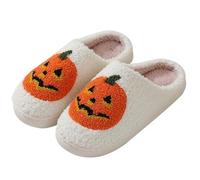 XAGMODSHN Non Slip Rubber Soles Halloween Slippers Gifts Halloween Pumpkin Slipper, Slides Slippers Warm and Cozy