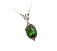 XAGMODSHN Ornate Oval Green Emeral Pendant Necklace Featuring Vintage Tree | Lightweight Alloy Accessory for Casual Gatherings, Workday Layers, Anniversary Present Appeal