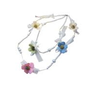 XAGMODSHN Romantics French Inspired Pearls and Flower Beaded Necklace Fashionable Statement Jewelry for Girls and Women Double Thread Faux Stone Necklace