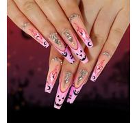 XAGMODSHN Skull Press on Nails Coffin Fake Nails French False Nails Tips Halloween Artificial Nails with Jelly Glues for Womens