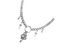 XAGMODSHN Snake Necklace with Teardrop on a Bold Curb-Link Chain