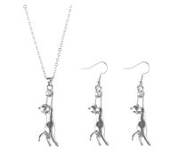 XAGMODSHN Sophisticated Cats Ear Drops And Necklace Playful Cats Inspired Jewelry Set With Zircon Embellished Earrings Jewelry Set