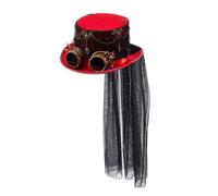 XAGMODSHN Steampunks Flat Top Hat for Women Man with Goggles Halloween Cosplay Party Costume Hat GothicStyle Hat Music Festival Ha Red