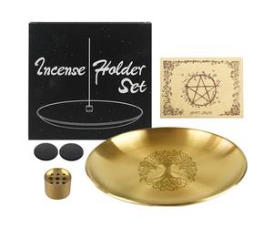 XAGMODSHN Tree Pattern Plate Candlestick Tray Decorative Plate Incenses Burners Stainless Steel Table Ornament Flat Bowl Pagans Ritual Tray Decoration Stainless Steel Ornament Desk Accessory