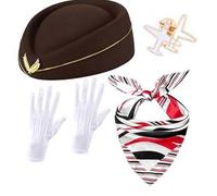 XAGMODSHN Women's Stewardess Costume Accessories With Flight Attendant Hat Plane Pins Air Hostesses Cosplay Accessories Air Hostess Cosplay