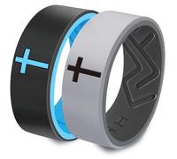 XAHH 2PCS Silicone Ring Set for Men Women,Classical Simple Christian Cross Religious Couple Rubber Wedding Bands,Black Grey,Green Blue, Silicone, No Gemstone