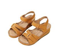 XAIODRAGONSKY Wedge Sandals for Women Dressy,Summer Open Toe Low Platform Wedges Sandals Elastic Ankle Strap Flower Comfortable Casual Shoes, Brown, 11 US