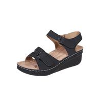 XAIODRAGONSKY Wedge Sandals for Women Dressy,Summer Open Toe Low Platform Wedges Sandals Elastic Ankle Strap Flower Comfortable Casual Shoes, Black, 6 US