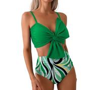XAIODRAGONSKY Women's Bikini Top Swimsuit V Neck Knot Bunny Tie Cross Back Adjustable Straps Bathing Suit 2PC 2025, Green1, M