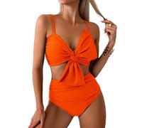 XAIODRAGONSKY Women's Bikini Top Swimsuit V Neck Knot Bunny Tie Cross Back Adjustable Straps Bathing Suit 2PC 2025, Orange2, M